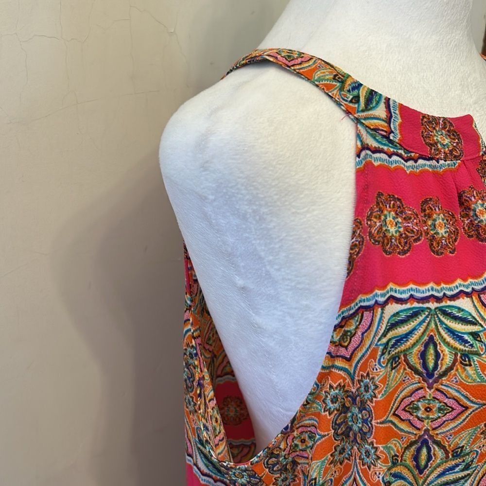 Rose & Olive Vibrant Pink and Orange Sleeveless Blouse Size L EUC - Picture 4 of 10